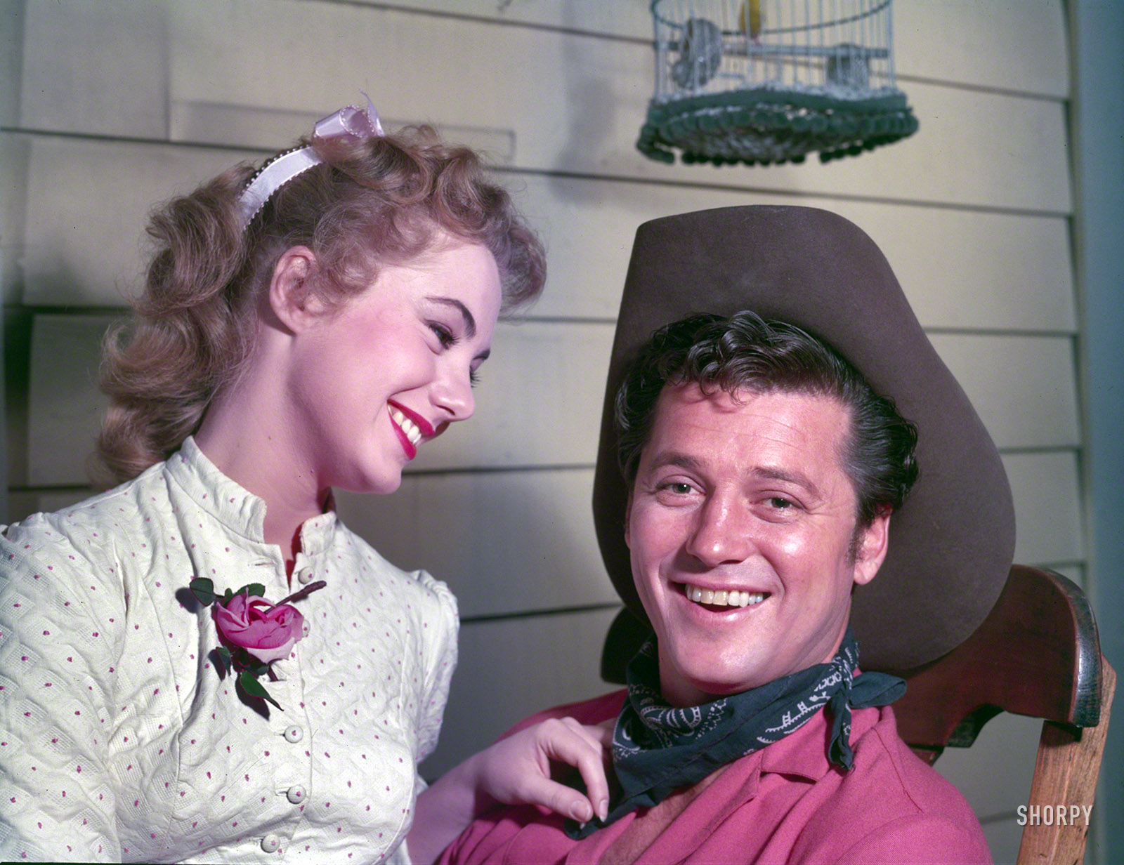 Shirley Jones and Gordon MacRae in 1954 filming a scene for the Technicolor version of the musical "Oklahoma!" Photo by Maurice Terrell for the Look magazine article "Shirley Jones: The Girl From Oklahoma!" View full size.
