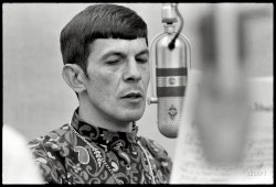 April 1968. "Star Trek actor Leonard Nimoy in recording studio." Feelin' Groovy! From photos by Douglas Jones for Look magazine. View full size.