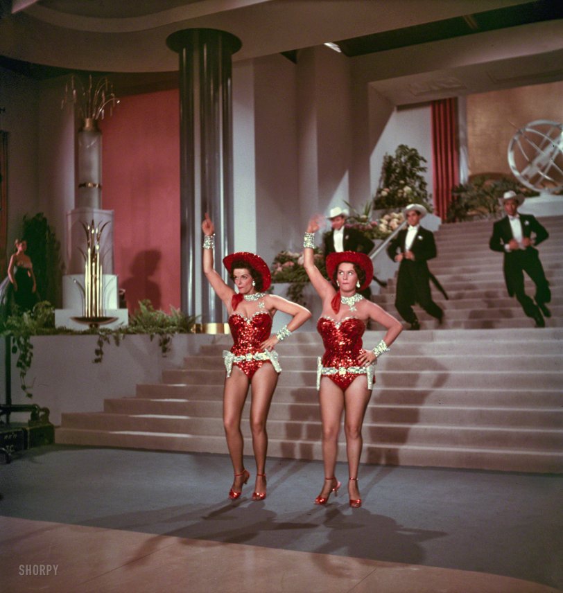 August 1953. "Jane Russell and Mary McCarty on the set of the film The French Line." Color transparency by John Vachon for the Look magazine assignment "Two Gals From Texas." View full size.
