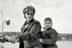New Jersey, 1962. "People riding motorcycles, including members from various state chapters of the Motor Maids." Mom, could you drop me off a block from school? Photo by Bob Sandberg for Look magazine. View full size.