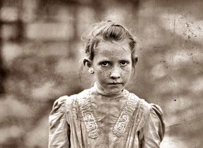 "The girl works all day in a cannery." Location unspecified but possibly Mississippi. 1911. View full size. Photograph by Lewis Wickes Hine.