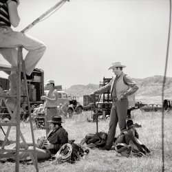 July 1957. "Actor James Arness filming on location for the television series Gunsmoke." Photo by Maurice Terrell for the Look magazine article "Jim Arness: Hero of Gunsmoke." View full size.