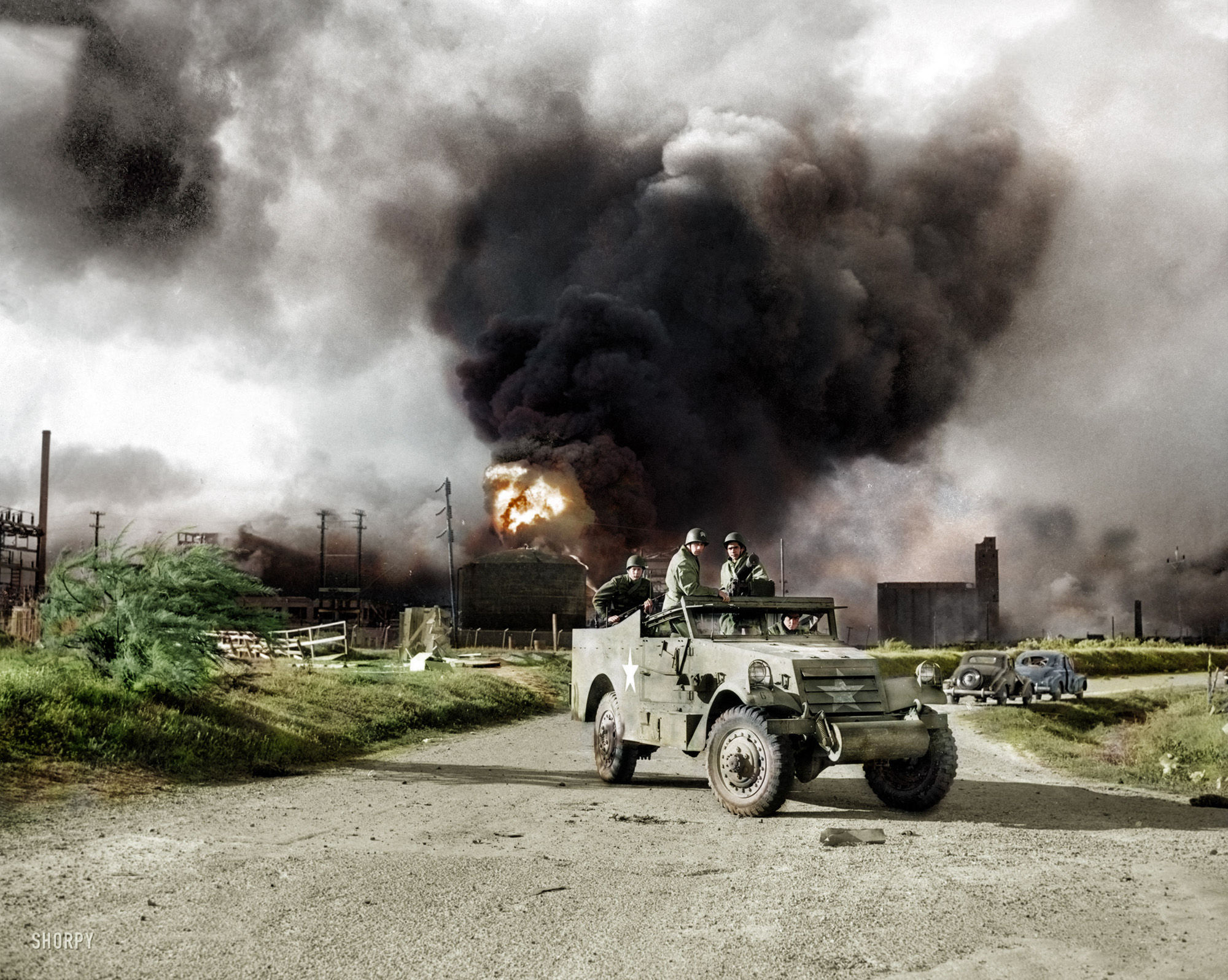 Colorized from this Shorpy original. M3 Scout Car. View full size.
