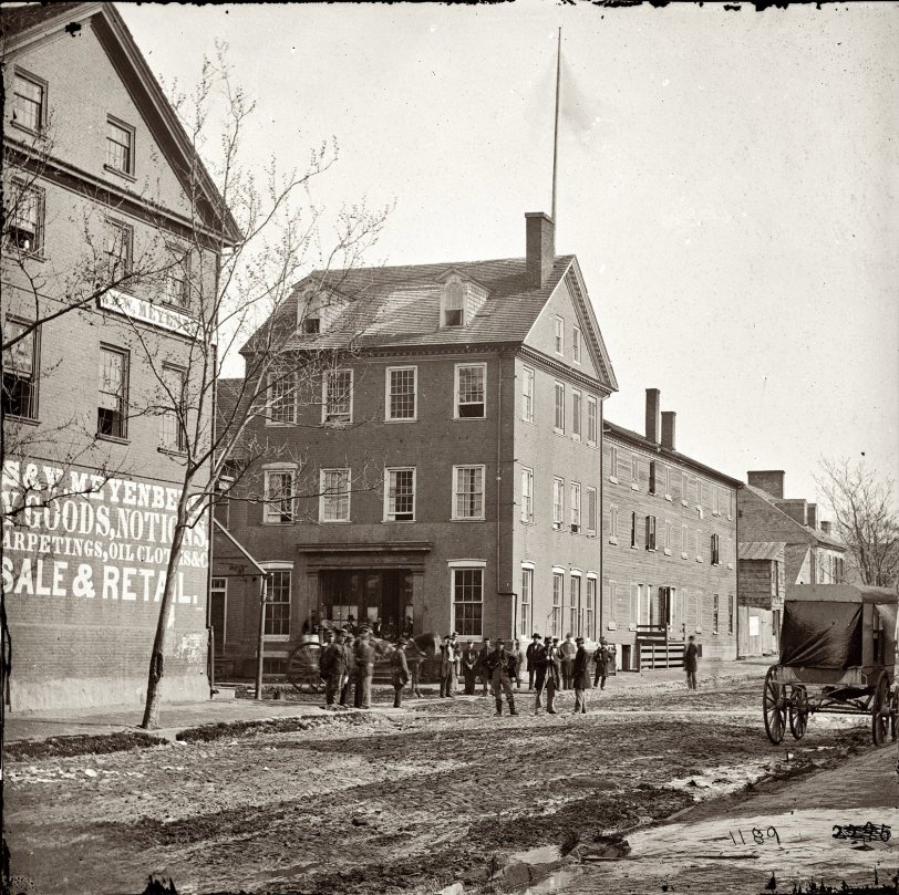 Alexandria, Va., 1861-69. "The Marshall house, King &amp; Pitt Streets." Wet plate glass negative, right half of stereo pair. Photographer unknown. View full size. Who'll be the first to put this together with its companion image in a very short flipbook and post it to YouTube? Or it could be an animated gif. Either way, we'd have the world's earliest (and shortest) HD movie.
