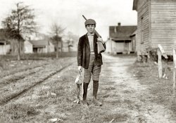 December 1908. Dillon, South Carolina. "Charley Baxley. Has doffed 4 years at Dillon Mills. Gets 50 cents a day. Had been out hunting." Photograph and caption by Lewis Wickes Hine. View full size.