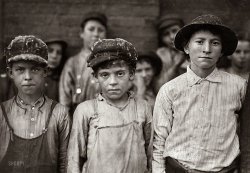 November 1910. Pell City, Alabama. "Doffers in Pell City Cotton Mill. Superintendent of mill is also Mayor of Pell City." Photograph by Lewis Wickes Hine for the National Child Labor Committee. View full size.