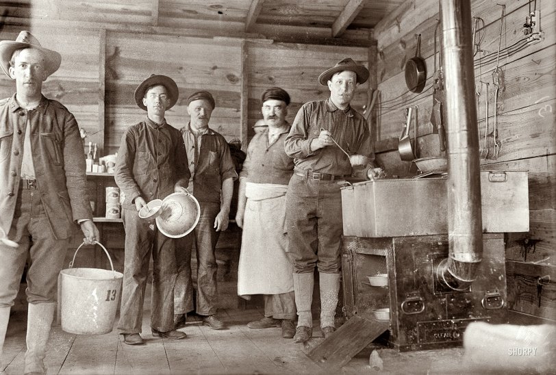 June 1908. Brooklyn, New York. "Mess kitchen, Fort Hamilton." Who wants some Bucket 13? Bain News Service glass negative. View full size.
