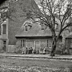&nbsp; &nbsp; &nbsp; The Ege family dwelling, which had tangential connections to General Lafayette, George Washington and Edgar Allan Poe.
April 1865. Richmond, Virginia. "The Old Stone House -- so-called 'Washington's headquarters,' 1916 East Main Street." Wet plate glass negative. View full size.