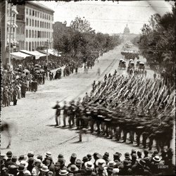 May 24, 1865. "Washington, District of Columbia. The Grand Review of the Army. Units of XX Army Corps, Army of Georgia, passing on Pennsylvania Avenue near the Treasury." Wet plate negative by Mathew Brady. View full size.