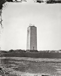 "Washington Monument as it stood for 25 years," 1860. Glass-plate (wet collodion) photograph by Mathew Brady. View full size.