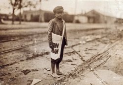 October 1913. Austin, Texas. "Sunday morning. Paul Luna, 9-year-old newsie who is up at 4 a.m. Sundays." Photo by Lewis Wickes Hine. View full size.