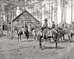 April 1864. "Brandy Station, Virginia. Gen. Rufus Ingalls on horseback. Photograph from the main Eastern theater of war -- winter quarters at Brandy Station." Wet plate glass negative by Timothy H. O'Sullivan. View full size.