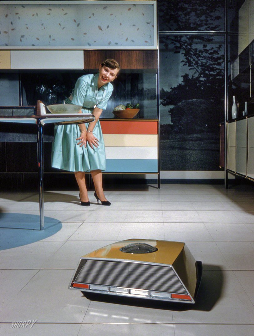 1959. "Anne Anderson in Whirlpool 'Miracle Kitchen of the Future,' a display at the American National Exhibition in Moscow." Kodachrome by Bob Lerner for the Look magazine article "What the Russians Will See." View full size.
