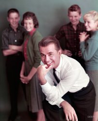 &nbsp; &nbsp; &nbsp; &nbsp; Shorpy wishes you a Rockin' New Year!
1959. "American Bandstand emcee Dick Clark with teenagers on the set of the show." From color transparencies by Phillip Harrington and Howell Conant for the Look magazine assignment "Dick Clark Talks to Teenagers." View full size.