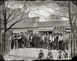 April 1865. "Washington, District of Columbia. Group of Quartermaster Corps employees." I detect a pattern here, and it's checks. Wet plate glass negative. Civil War glass negative collection, Library of Congress. View full size.