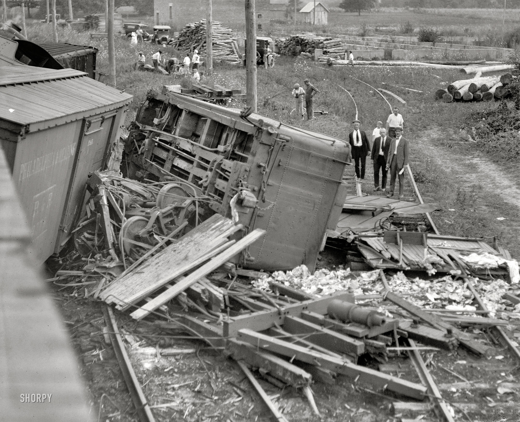 "Railroad wreck at Laurel, Maryland." Aftermath of the July 31, 1922, head-on collision of two B&O freight trains seen here yesterday. View full size.