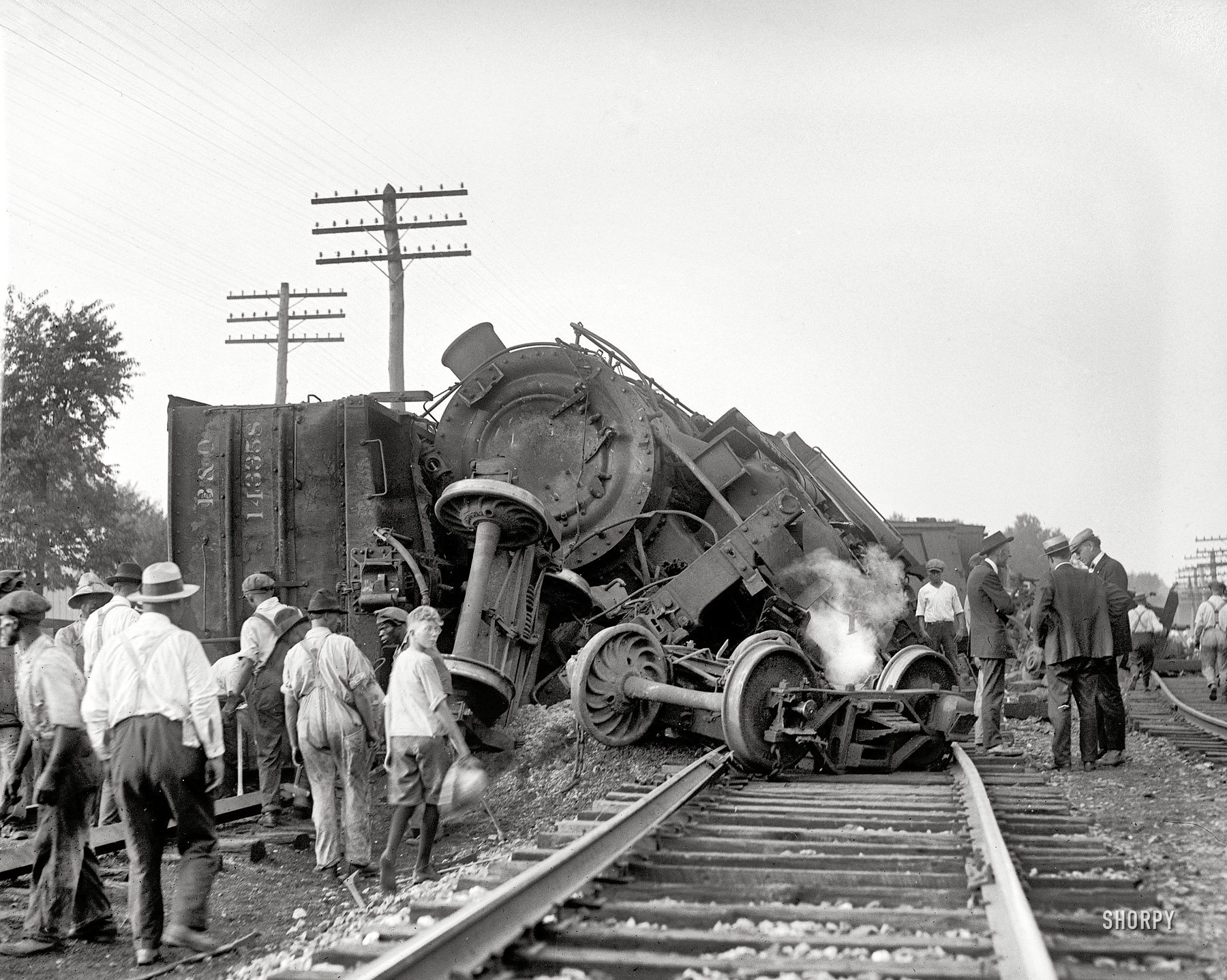 Laurel, Maryland. July 31, 1922. "Two B&O freights wrecked in head-on crash at Laurel switch." National Photo Company glass negative. View full size.