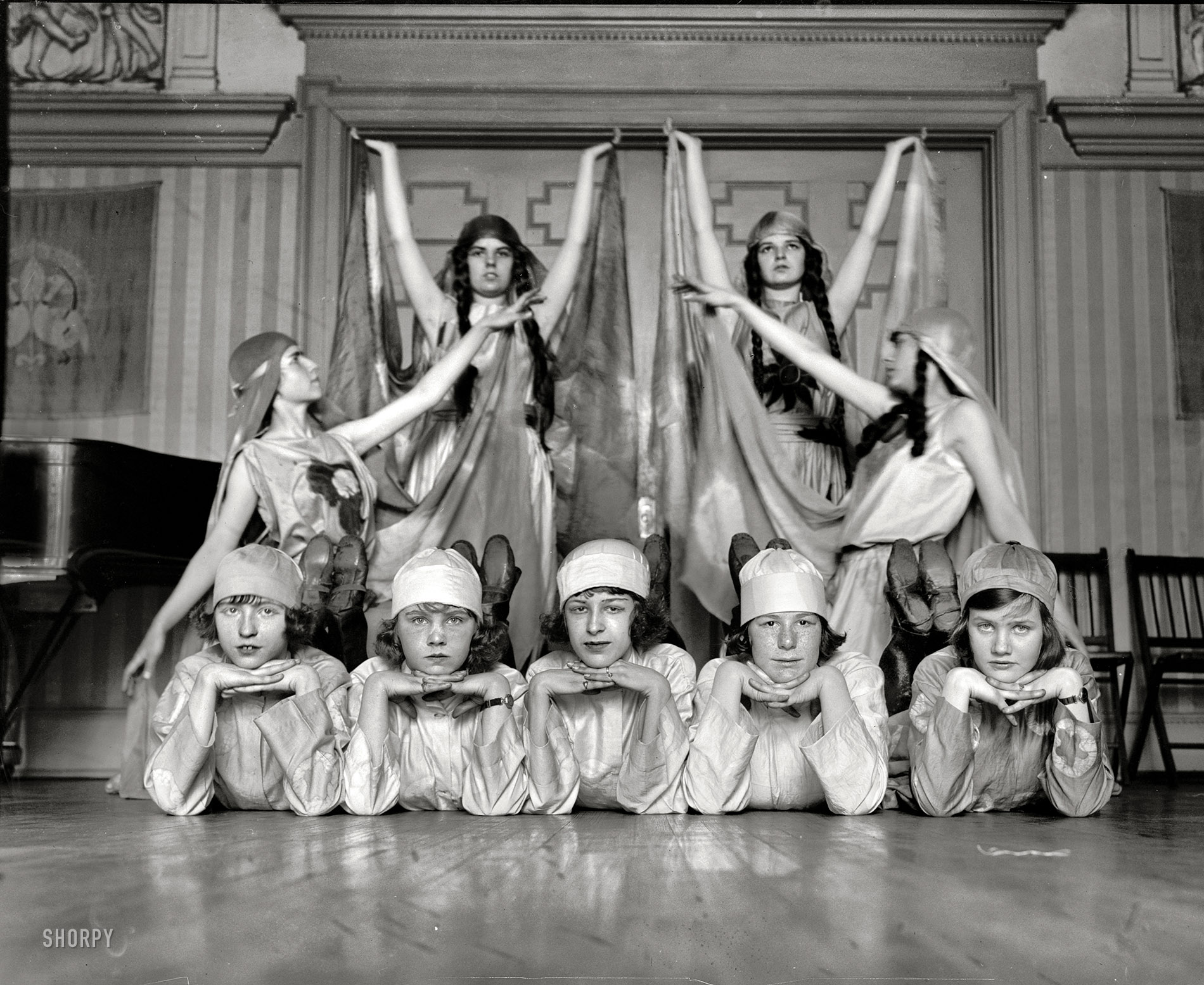 April 9, 1923. Washington, D.C. "Paul Tchernikoff dancers, Russian Village Fair at Wardman Park Inn." Our second glimpse of these lithe young ladies. National Photo Company Collection glass negative. View full size.