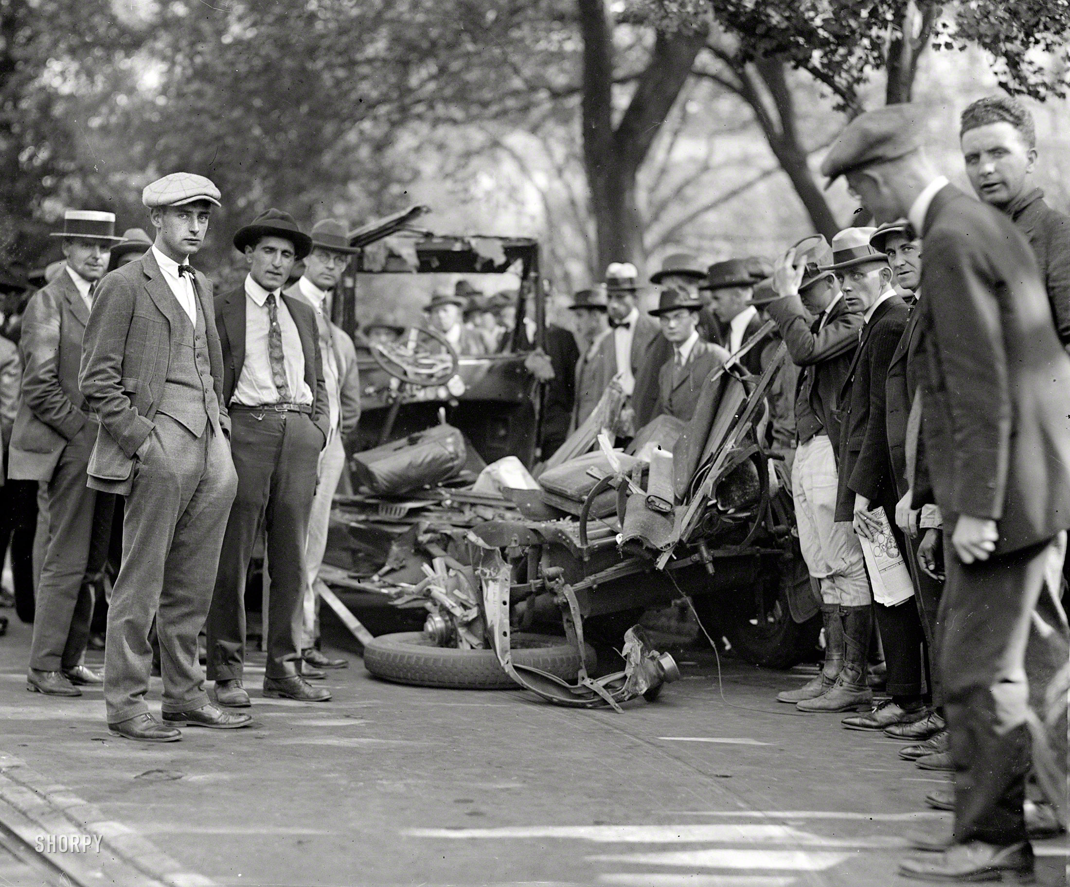 1923. Assistant Postmaster General John Bartlett's car in Washington after an accident. Bartlett, a former governor of New Hampshire, survived. Details of the wreck, unfortunately, did not. View full size. National Photo Co. Collection.