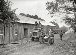 Arlington, Virginia, 1917. "U.S. Army motorcycle and sidecar at Fort Myer." Harris & Ewing Collection glass negative. View full size.