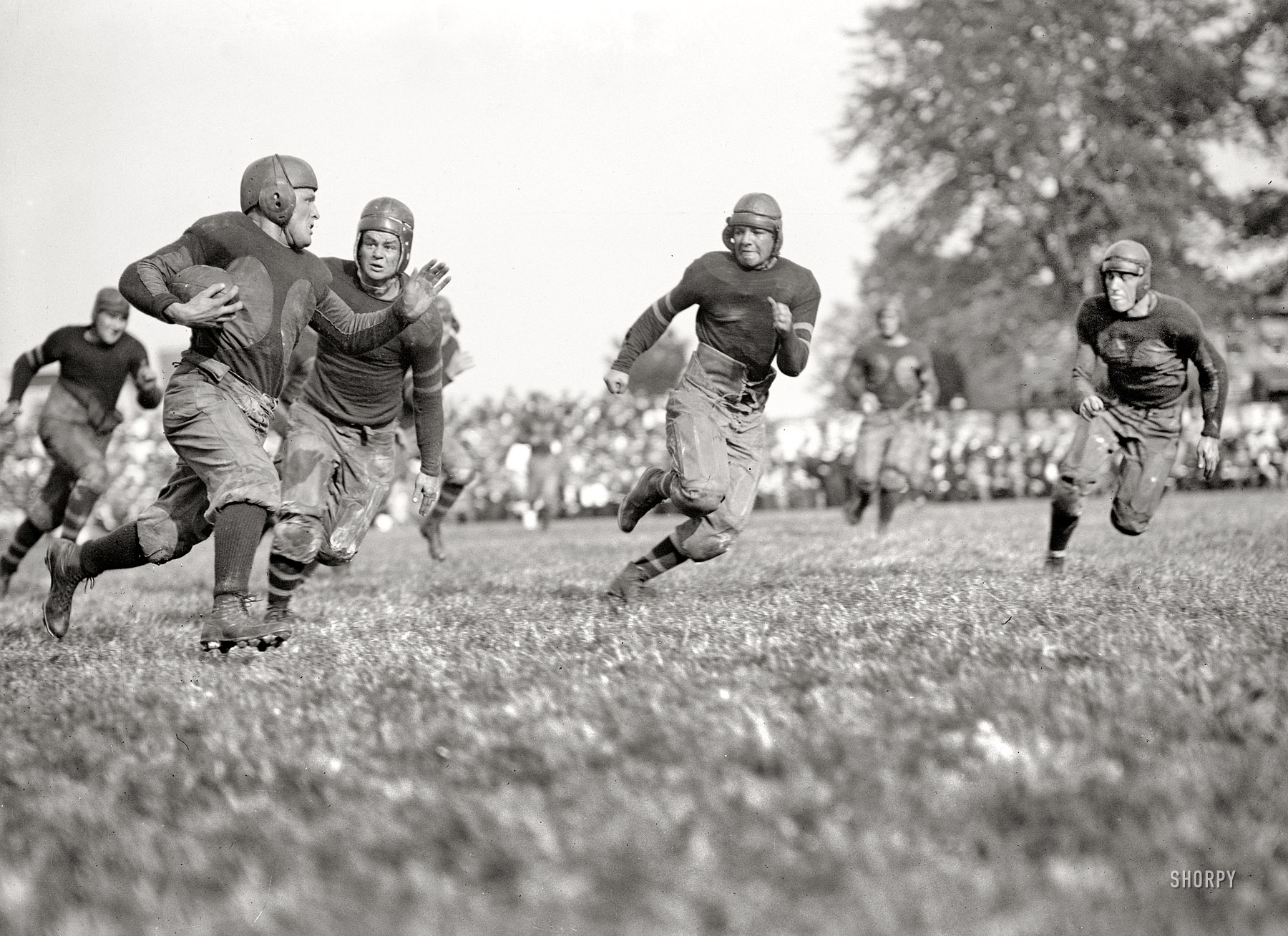 September 29, 1923. Washington, D.C. "Georgetown-G.W. game. DuFour of Georgetown carrying ball." Georgetown's Hilltoppers, with "Pug" DuFour at quarterback, prevailed over the Hatchetites (George Washington University) 20-0. National Photo Company Collection glass negative. View full size.