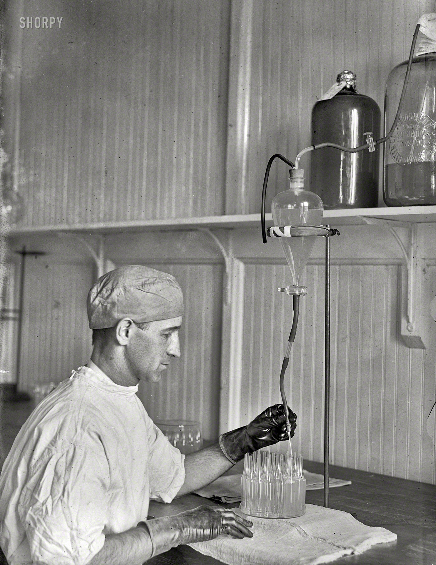 Washington, D.C., 1917. "U.S. Army medical school -- typhoid vaccine." Science marches on. Harris & Ewing Collection glass negative. View full size.