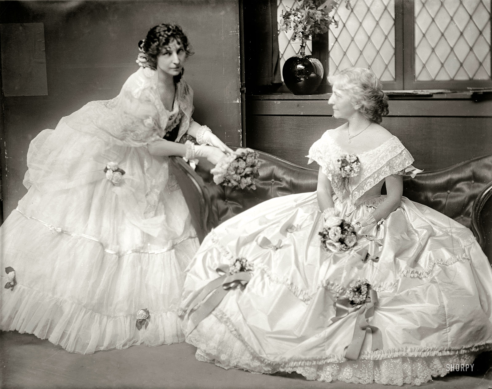 New York, 1906. "The Gerson sisters in costume for the Crinoline Ball." Our third from this series of photographs by Gertrude Käsebier. View full size.