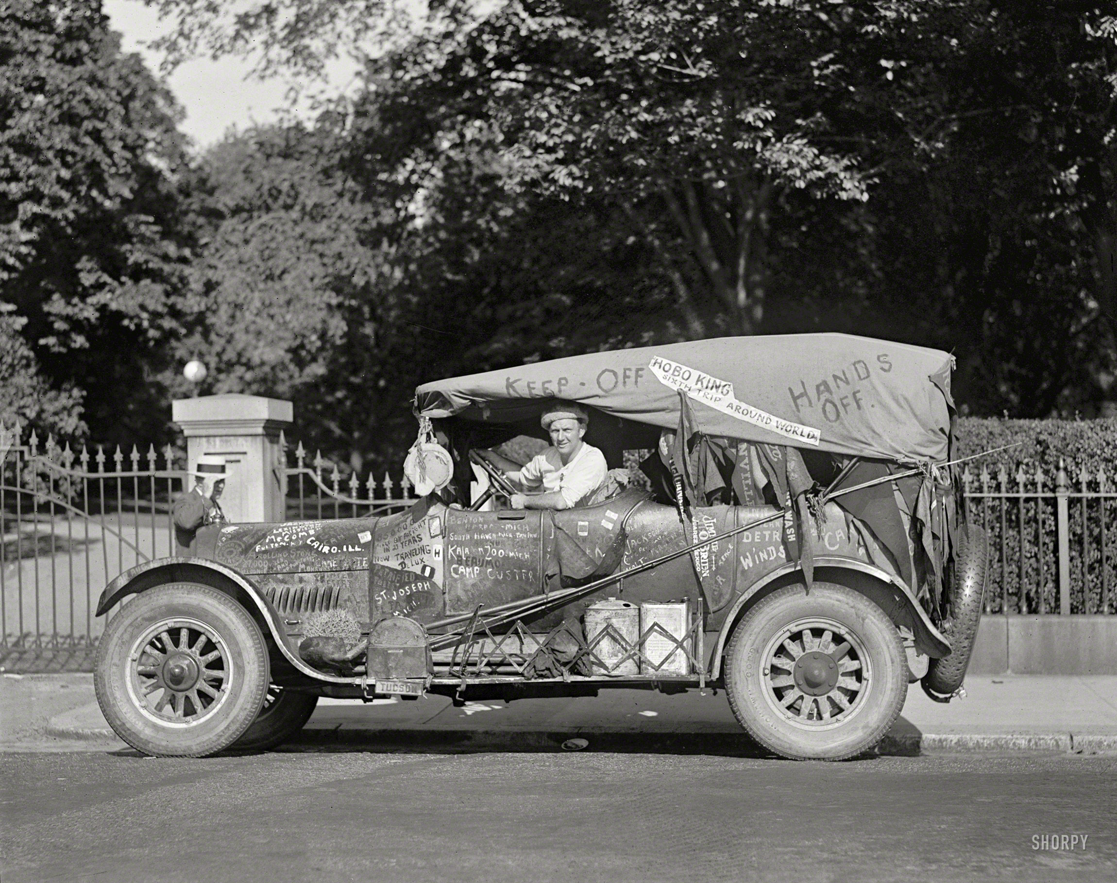 Washington, D.C. "Jeff Davis, 8/30/24." The entrepreneur and self-styled "Hobo King," last seen here, ensconced in his limousine, a circa 1917 REO touring car. National Photo Company Collection glass negative. View full size.