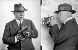 Washington, D.C., circa 1918. "H&E photographer." A conceptual selfie made out of two glass negatives from the Harris & Ewing studio. View full size.