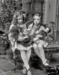 Washington, D.C., circa 1924. "Two young girls with dolls." We promise not to breathe a word. National Photo Company glass negative. View full size.