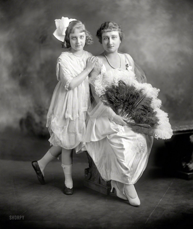 Washington, D.C., circa 1920. "Mrs. B.H. Williamson, group." Two birds of a feather. Harris &amp; Ewing Collection glass negative. View full size.
