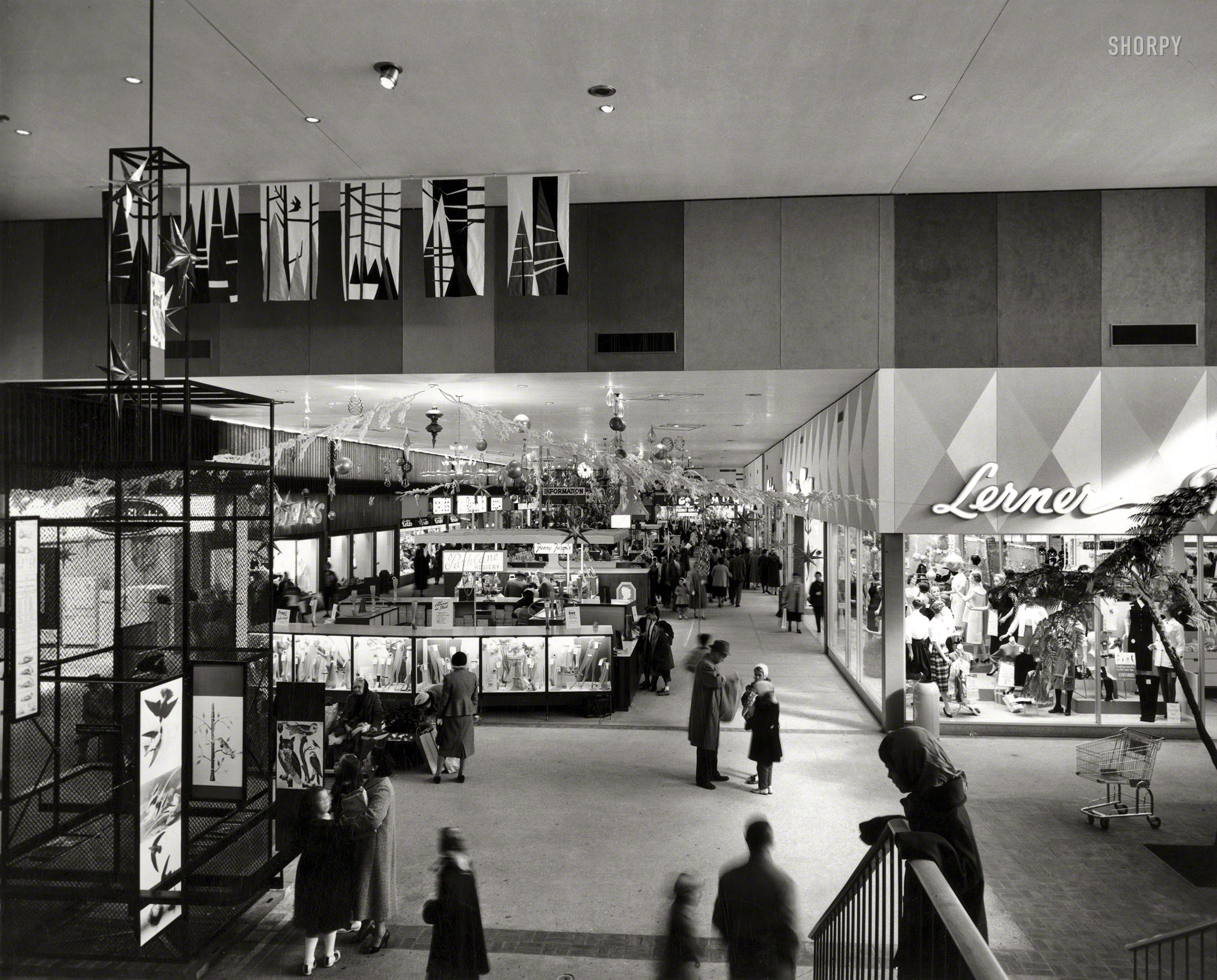 1958. "Harundale Mall, Glen Burnie, Maryland. Interior view." The first enclosed shopping center on the East Coast. Nirenstein Collection print. View full size.