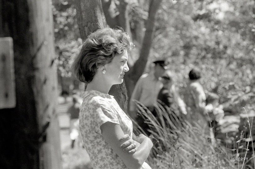 "Jacqueline Bouvier Kennedy, 1957." Wife of the up-and-coming young senator from Massachusetts. Medium format negative by Toni Frissell. View full size.
