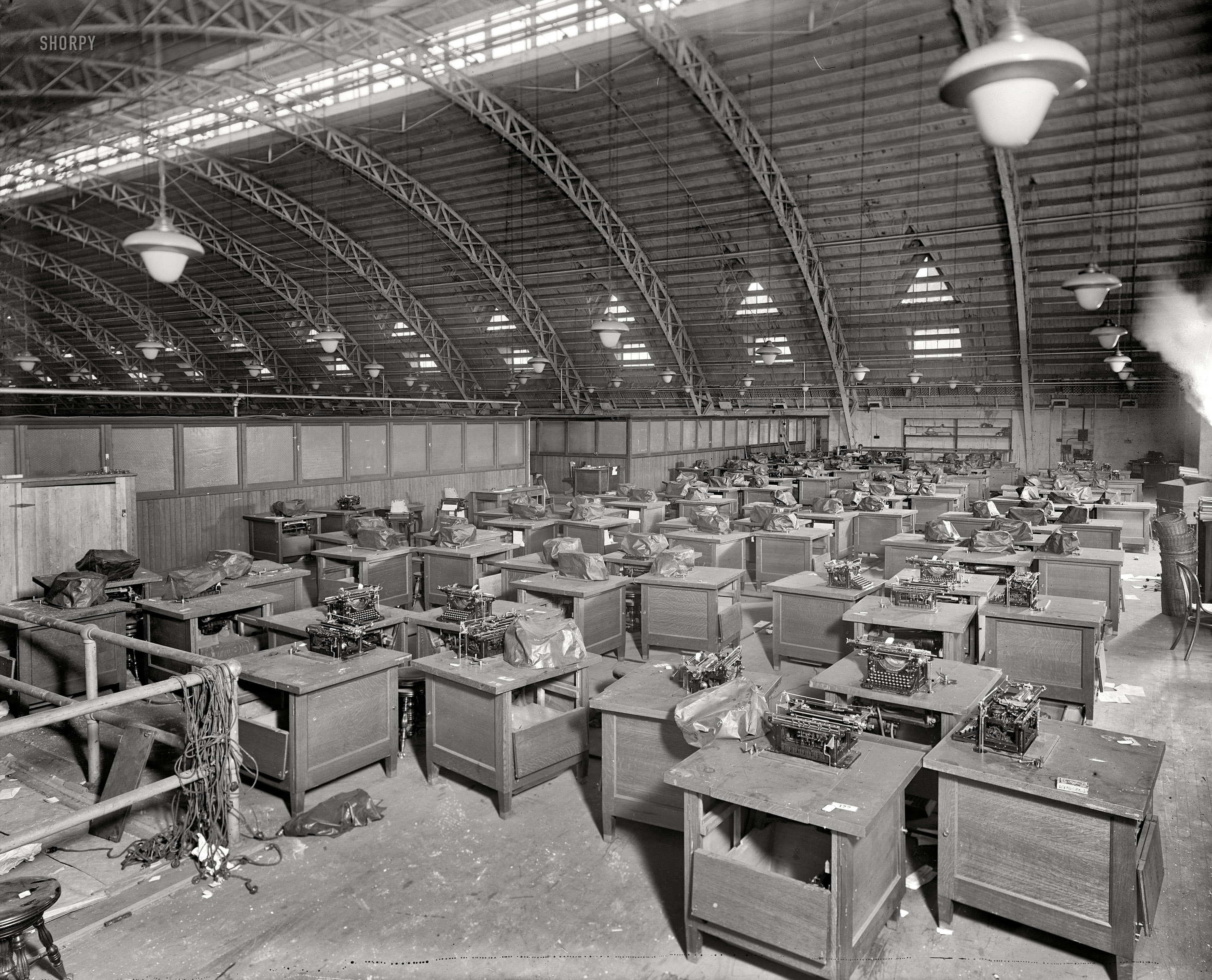 Washington, D.C., circa 1920. "Democratic National Committee." The convention hall in the old Liberty Market. Harris & Ewing glass negative. View full size.