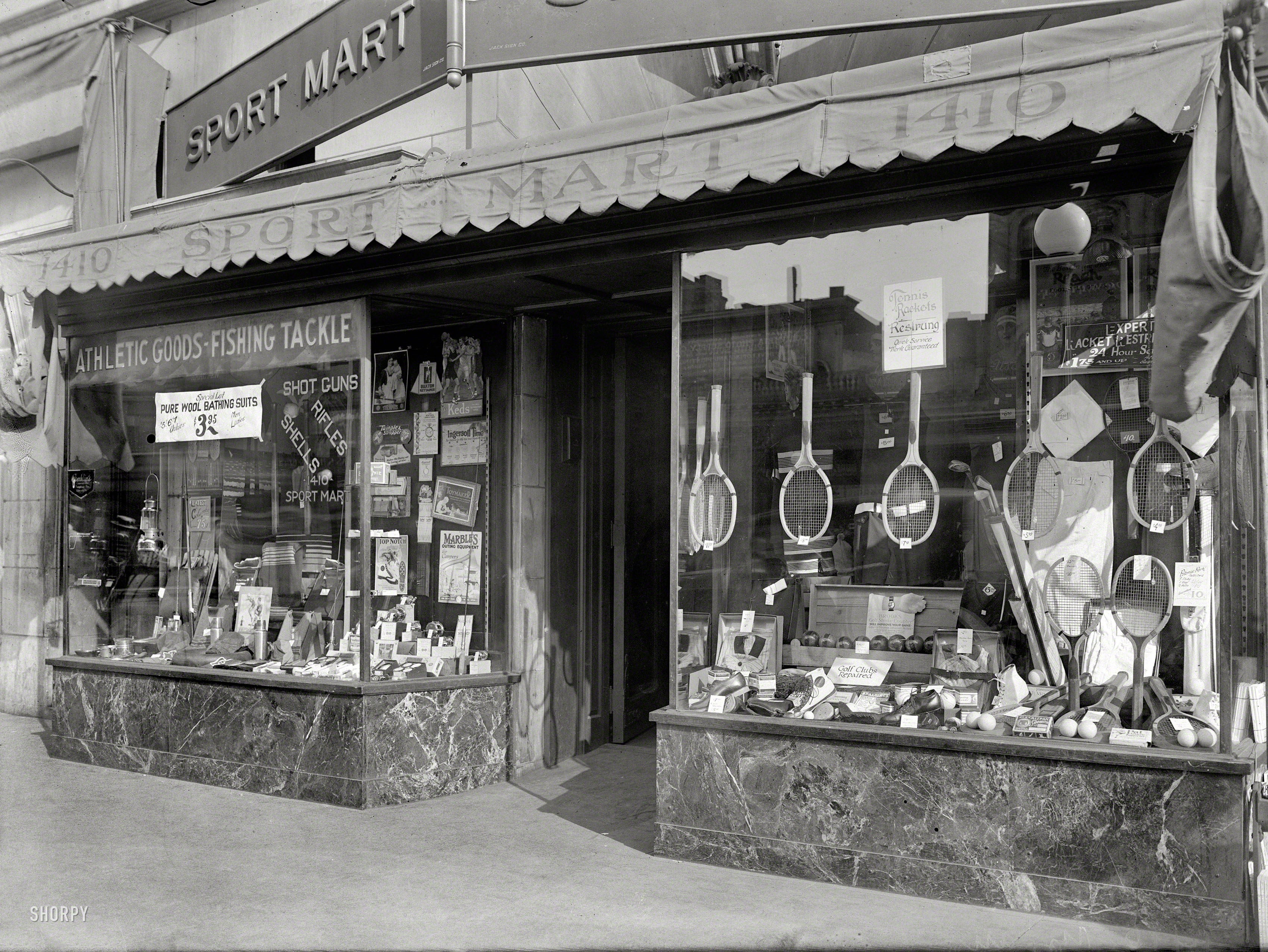 Washington, D.C., 1923. "Sport Mart, 1410 New York Avenue N.W." Continuing our day of window-shopping. National Photo glass negative. View full size.