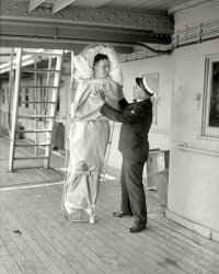 New York. June 17, 1918. "Stokes stretcher on Comfort." Continuing our tour of the facilities aboard the World War I hospital ship. View full size.