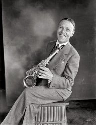 Washington, D.C., 1925. Horace "Happy" Walker, leader of the band seen in the previous post. National Photo Company glass negative. View full size.