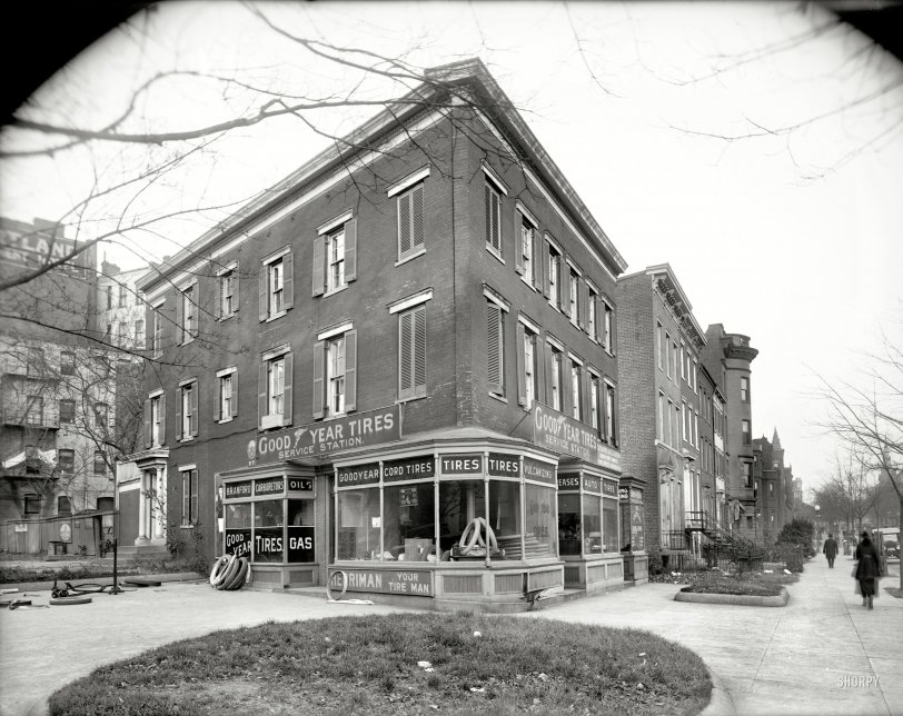 Washington, D.C., circa 1919. "Times property, Vermont Avenue and L Street." The store of tire dealer Lawton G. Herriman, vacated for spiffier quarters nearby. National Photo Company Collection glass negative. View full size.
