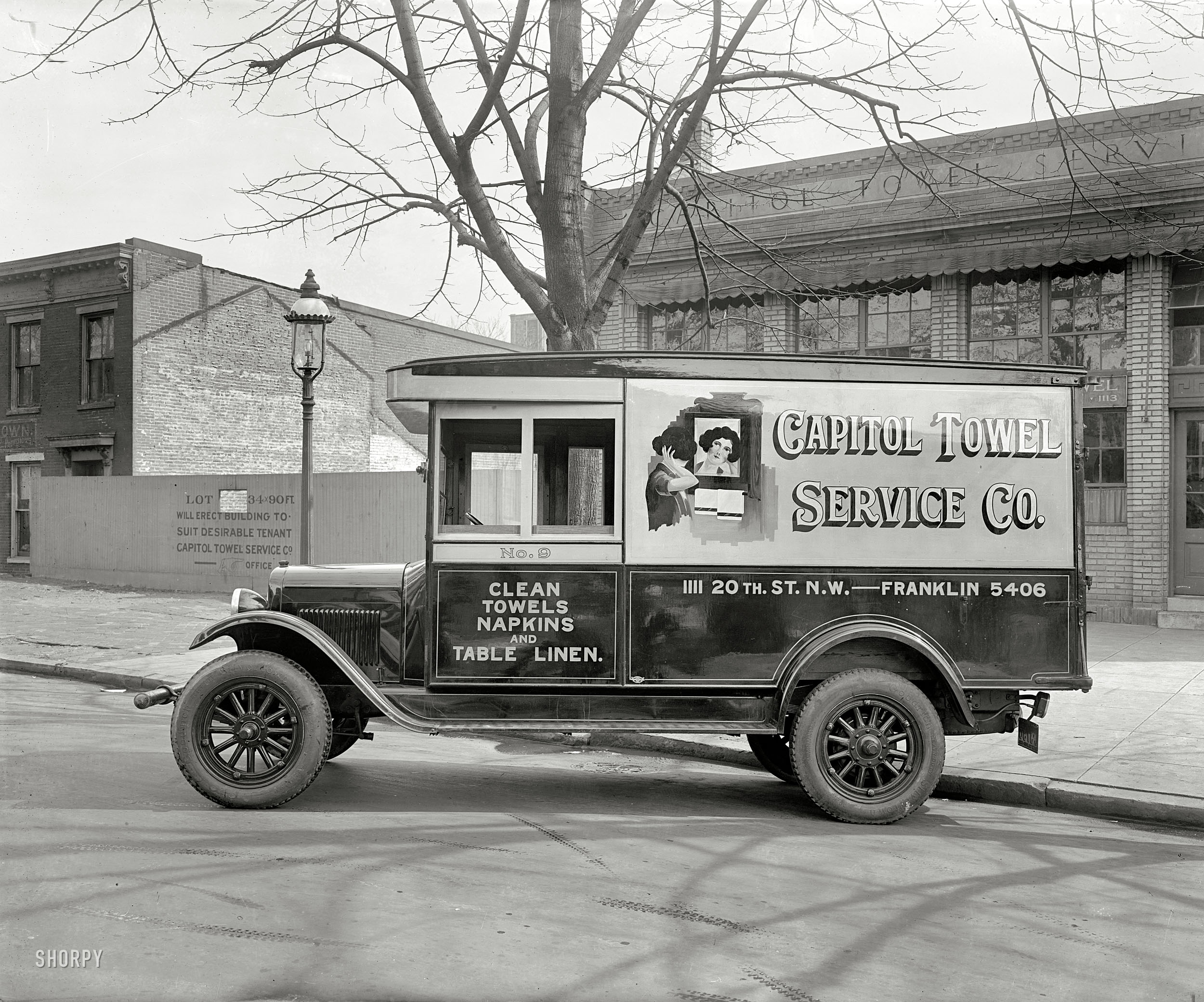Washington, D.C., circa 1928. "Cap Towel Service truck." Linens for milady. National Photo Company Collection glass negative. View full size.