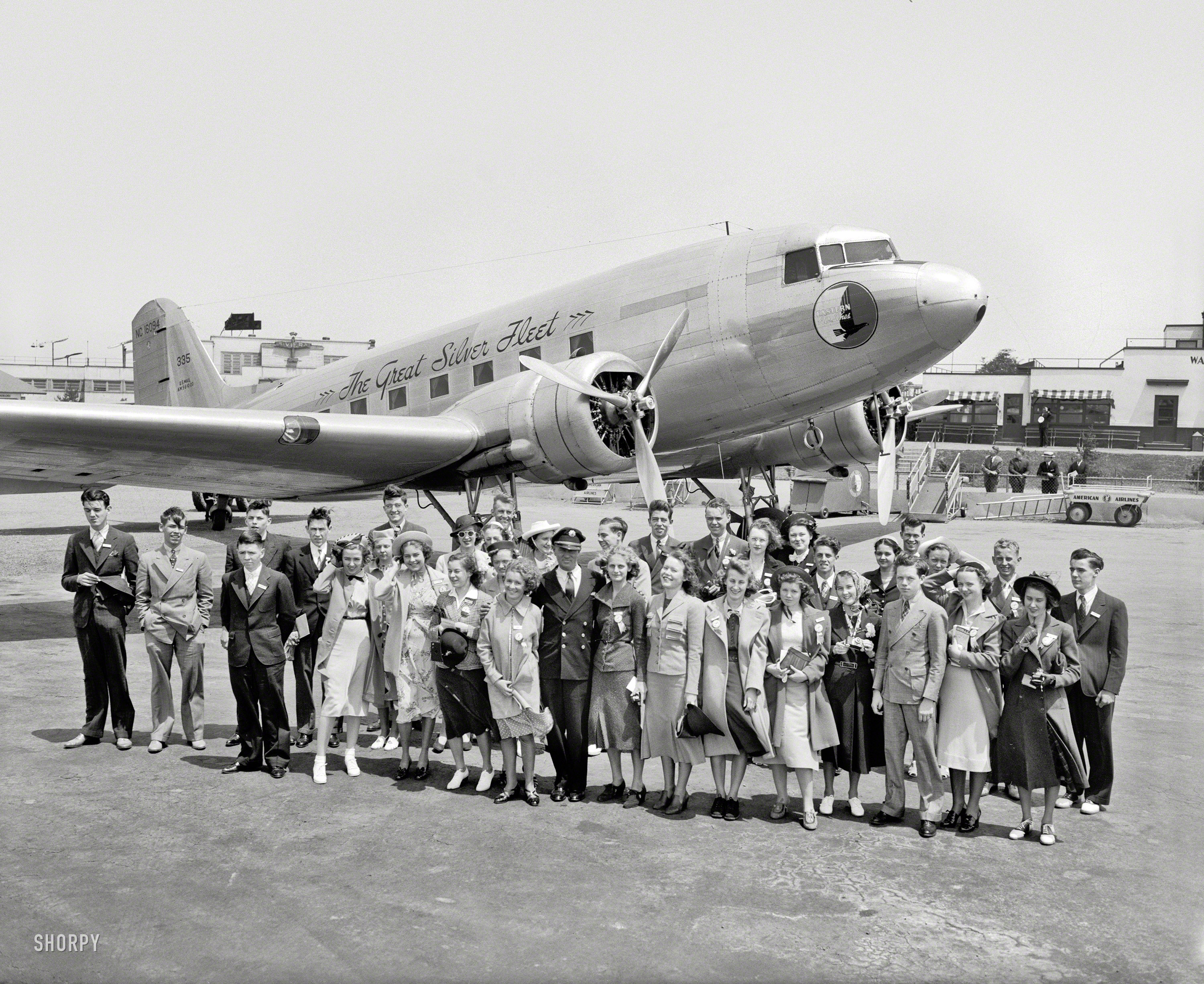 May 16, 1938. "National Airmail Week essay winners at Washington Airport." Harris & Ewing Collection glass negative. View full size.