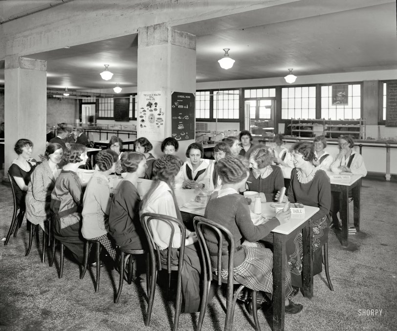 Washington, D.C., circa 1923. "Training table, Eastern High School." Our second look at these young ladies. National Photo glass negative. View full size.
