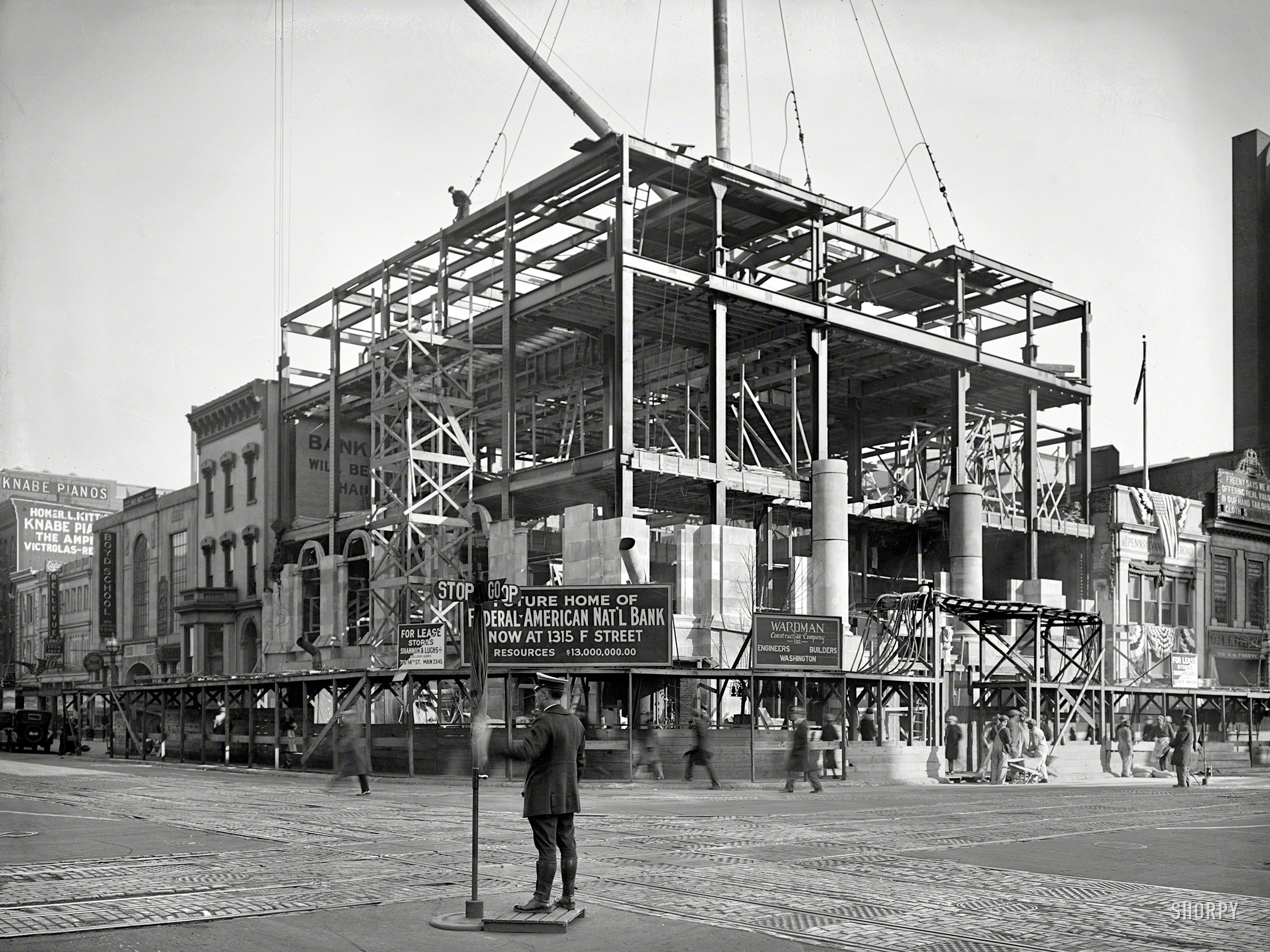 Washington, D.C., circa 1925. "Future home of Federal-American National Bank." Seven years after moving into its new quarters in 1926 the bank collapsed, financially speaking, although the building still stands at 14th and G streets. National Photo Company Collection glass negative. View full size.