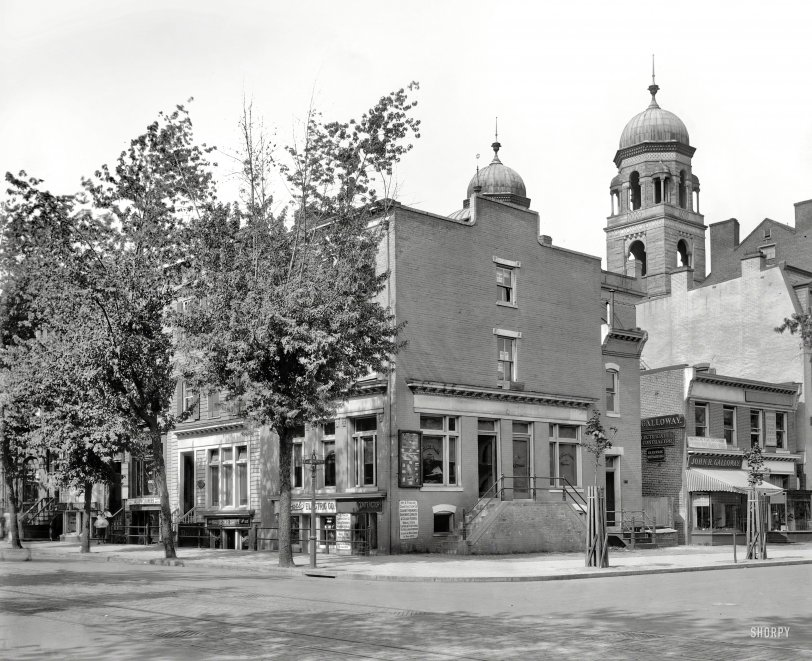 Washington, D.C., circa 1920. "9th &amp; H Streets N.W." Home to the National Photo Company, whose work is well represented here on Shorpy, and whose neighbors we've seen here and here. National Photo Co.glass negative. View full size.
