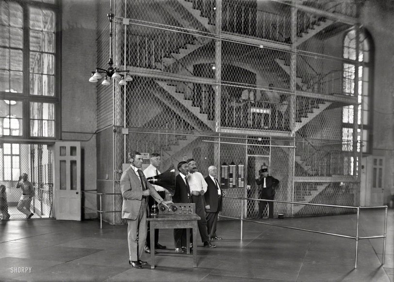 1922. Washington, D.C. "Radio at District jail." Programming for a captive audience.  Harris &amp; Ewing Collection glass negative. View full size.
