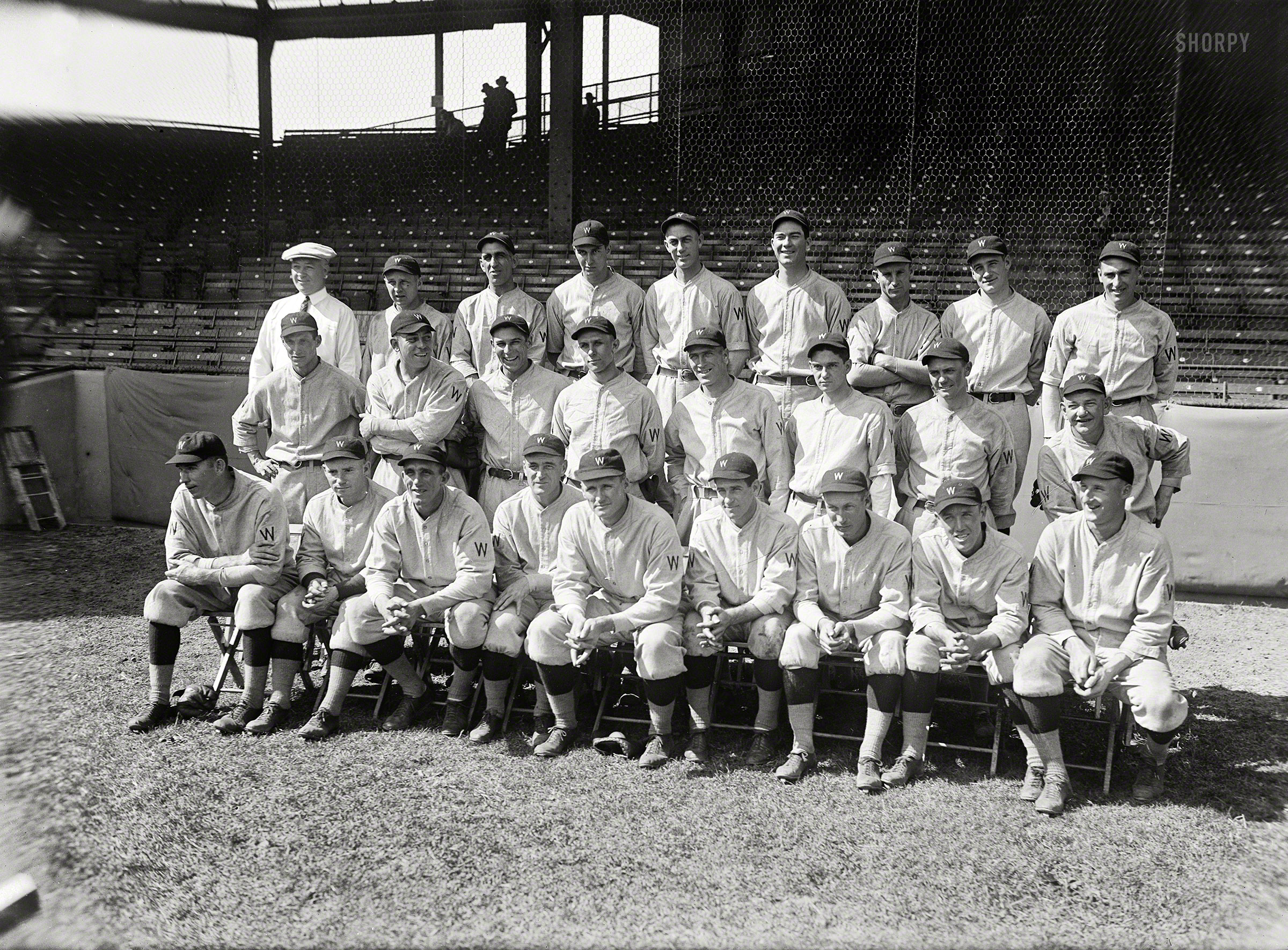1924. "Washington baseball." The Nationals, a.k.a. the Senators, at Griffith Stadium. Harris & Ewing Collection glass negative. View full size.