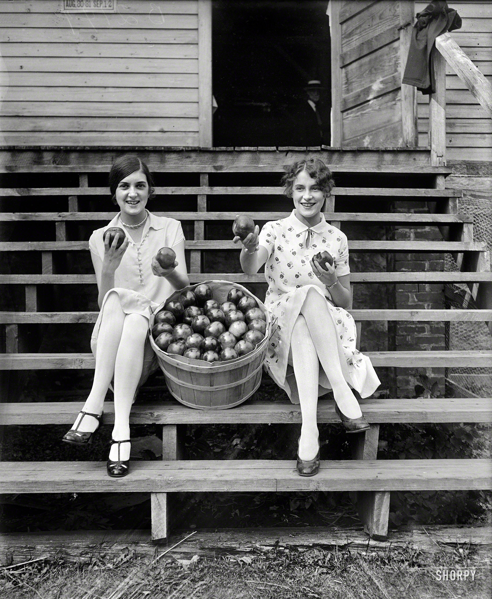 Washington, D.C., or vicinity. 1927. "Girls with apples." Possibly promoting National Apple Week. Harris & Ewing glass negative. View full size.