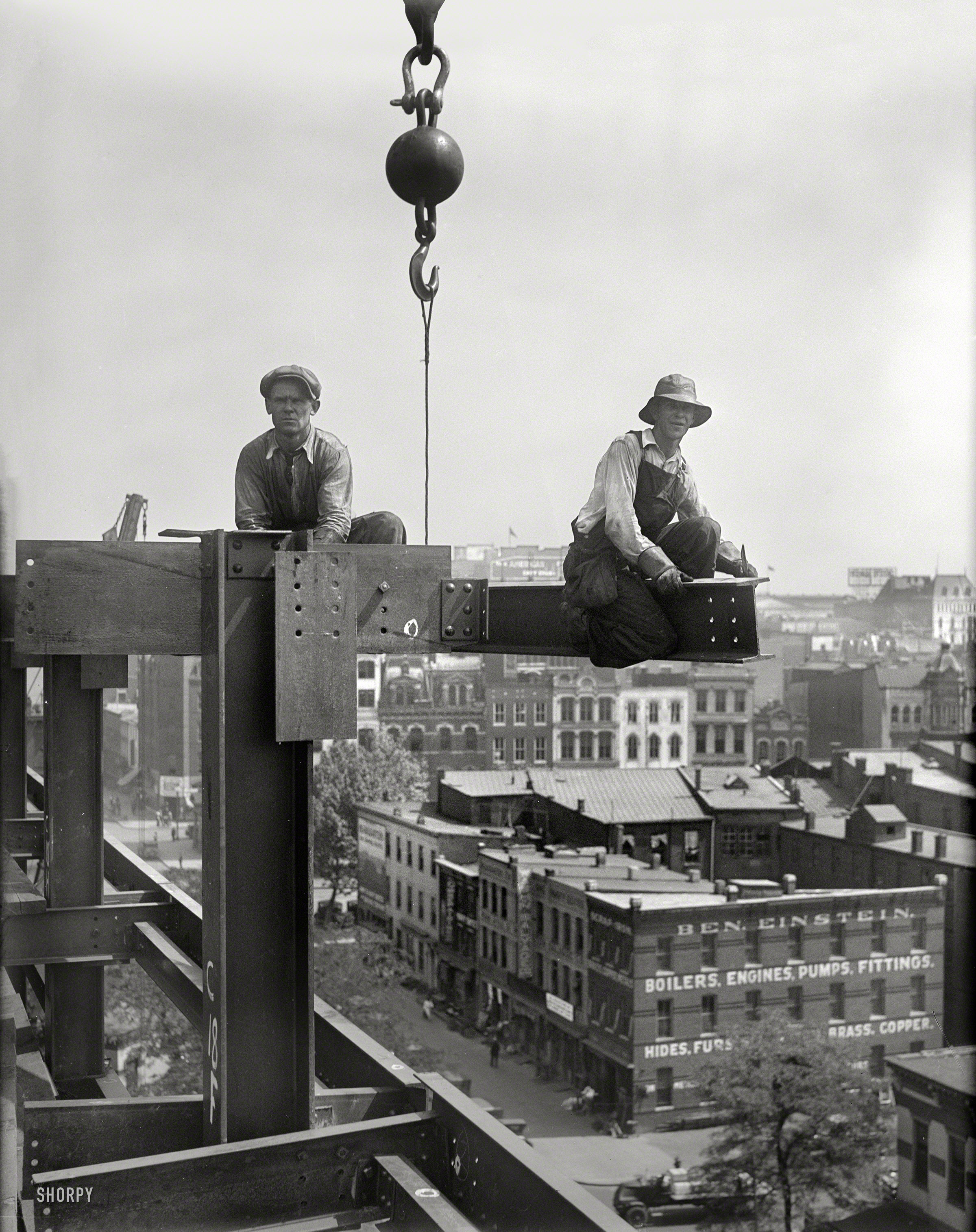 Summer 1929. Washington, D.C. "Workers on building under construction." Harris & Ewing Collection glass negative. View full size.