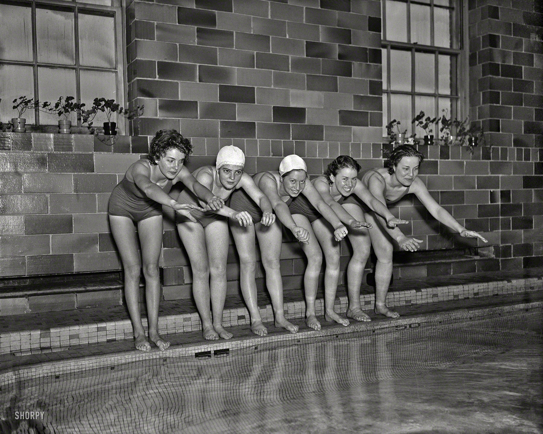 Washington. D.C. "Swimmers, Y.W.C.A. pool -- March 11, 1936." An interesting mix of tan lines. Harris & Ewing glass negative. View full size.