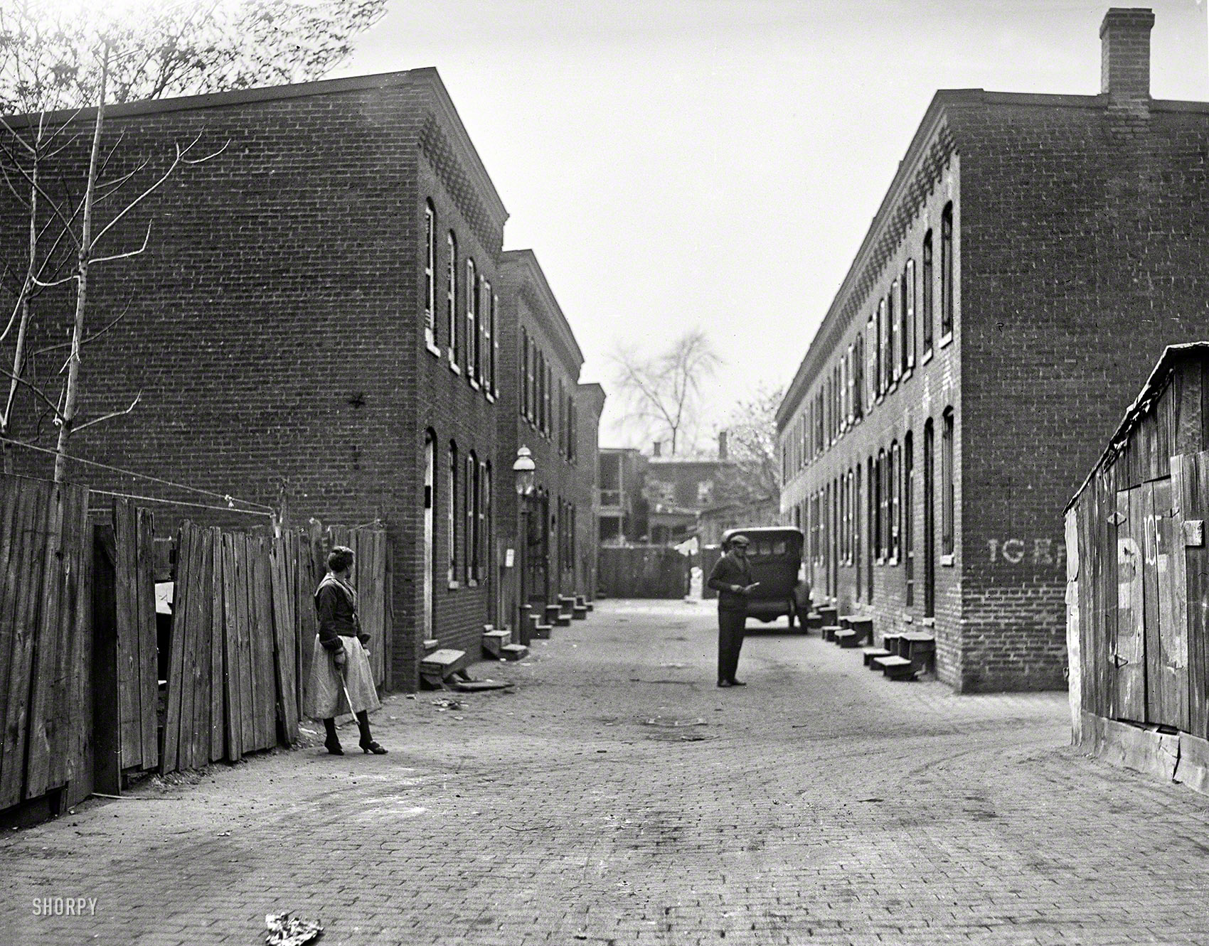 "City rowhouses, 1923." The latest stop on our back-alley tour of Washington, D.C., in a neighborhood convenient to ice. Harris & Ewing negative. View full size.