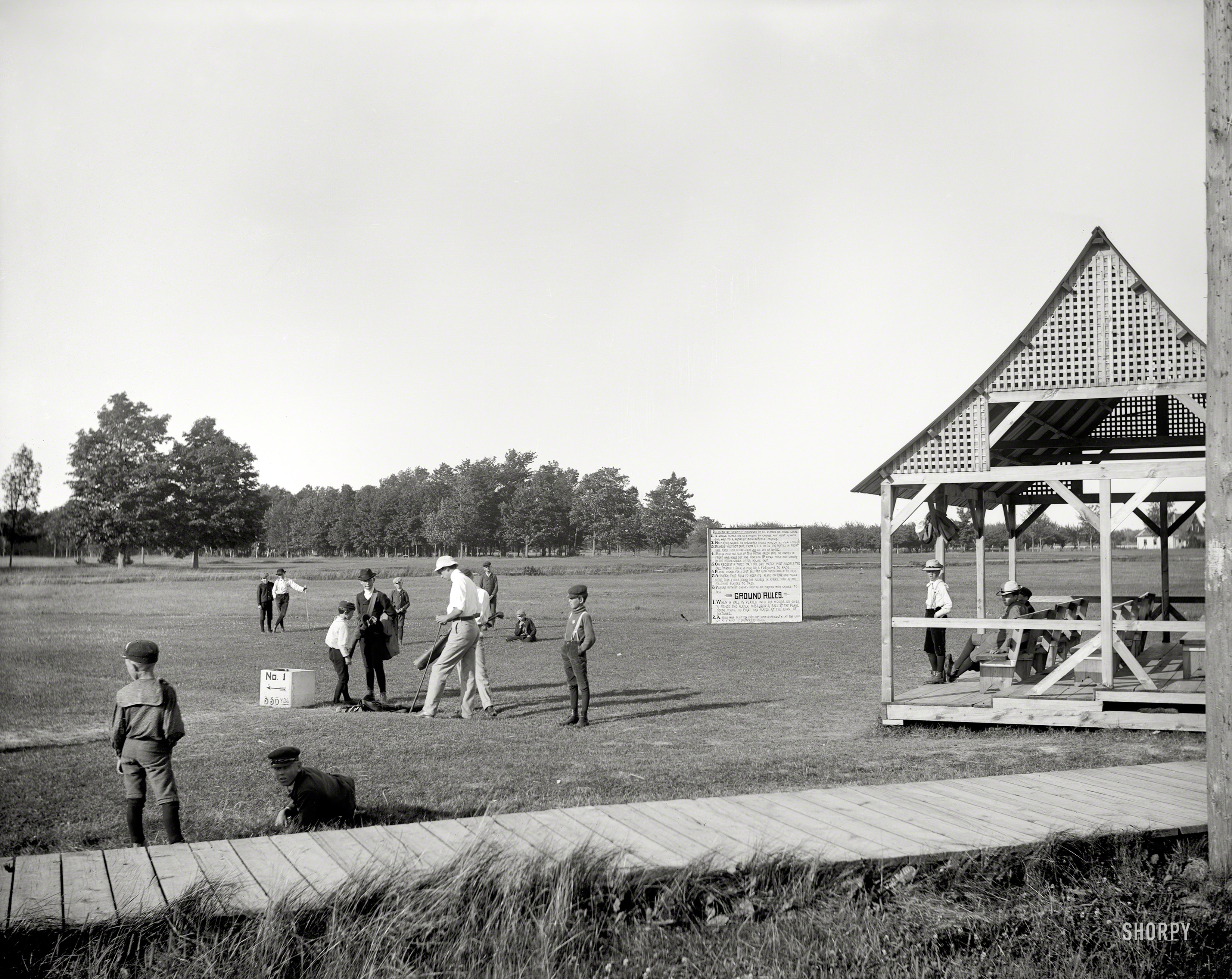 Circa 1900. "Golf links at Charlevoix, Michigan." Mind if we play through? 8x10 inch dry plate glass negative, Detroit Publishing Company. View full size.